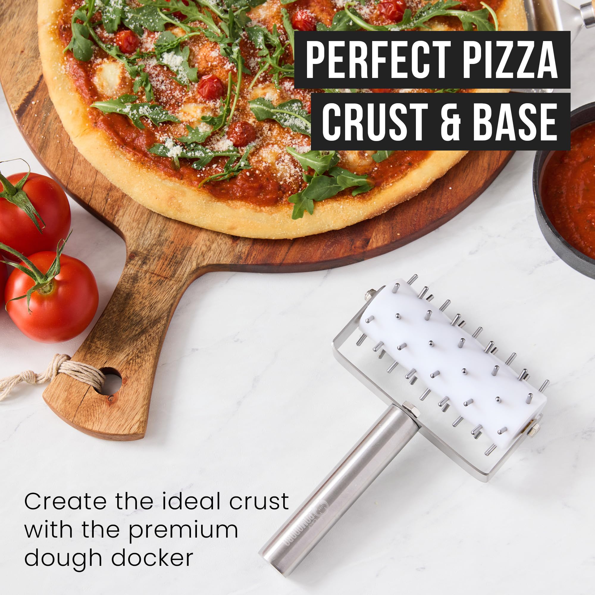 Chef Pomodoro durable plastic teal dough docker adds versatile color to kitchens.