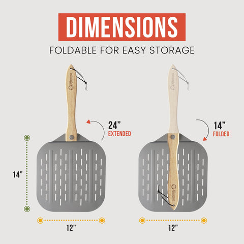 Chef Pomodoro foldable wood handle enables compact storage after baking.