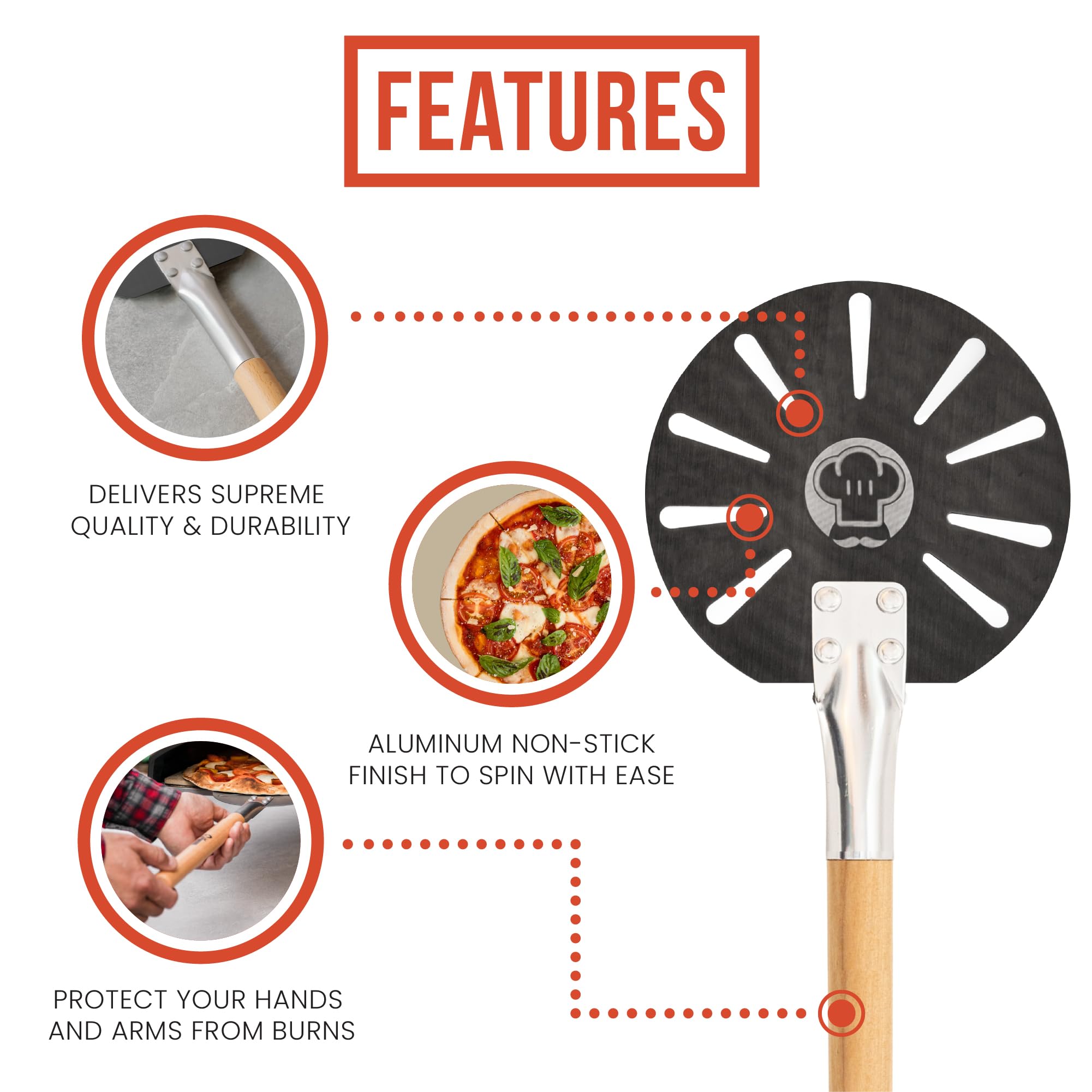 Chef Pomodoro hard anodized aluminium head withstands high temperatures during baking.