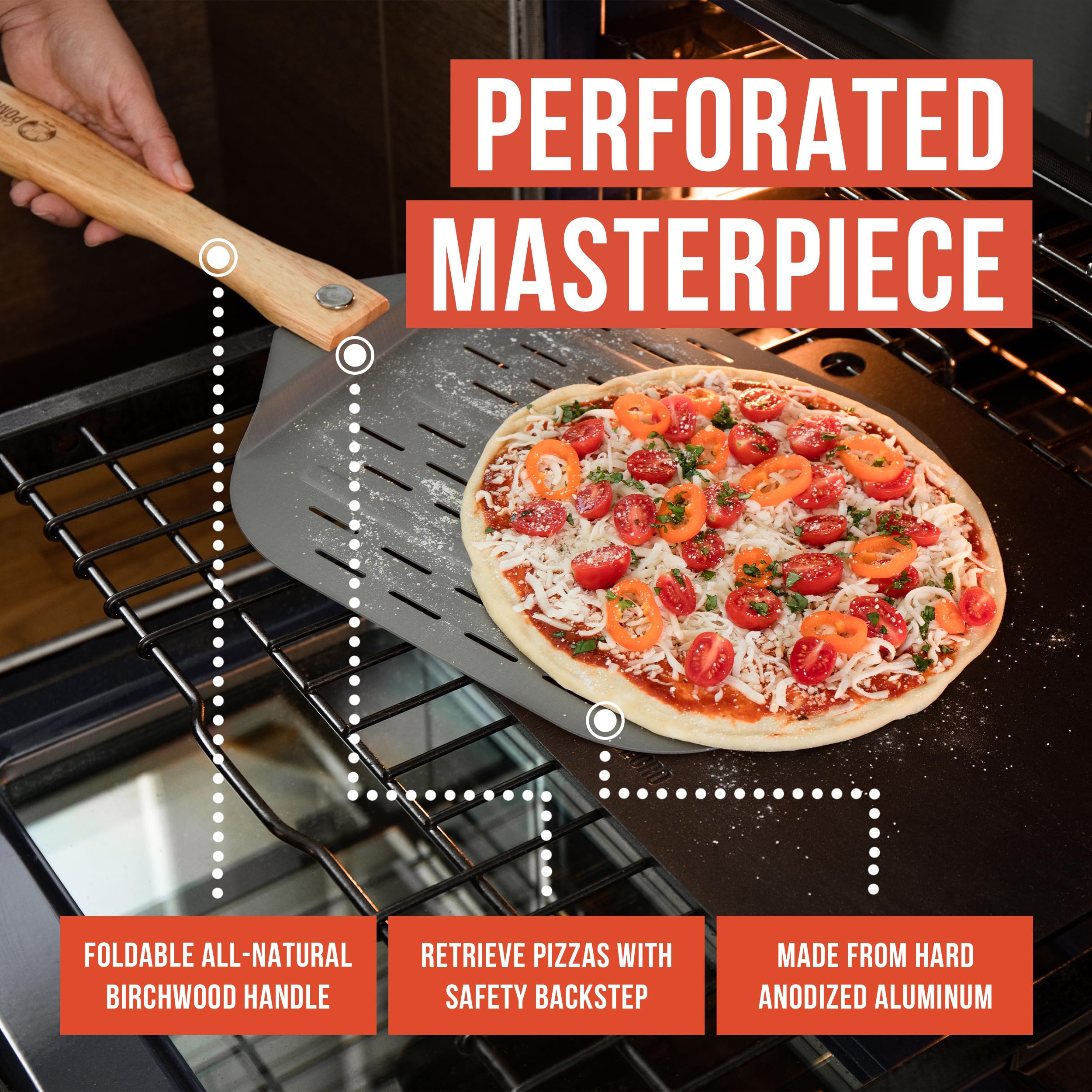 Chef Pomodoro holes let excess flour fall away for a crisper crust.