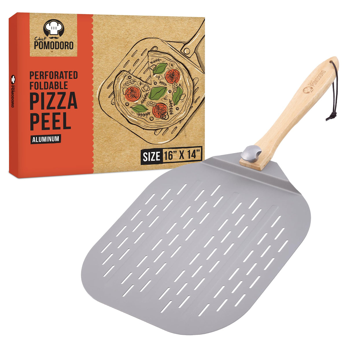 Chef Pomodoro aluminum head pizza peel for easy, precise pizza transfer