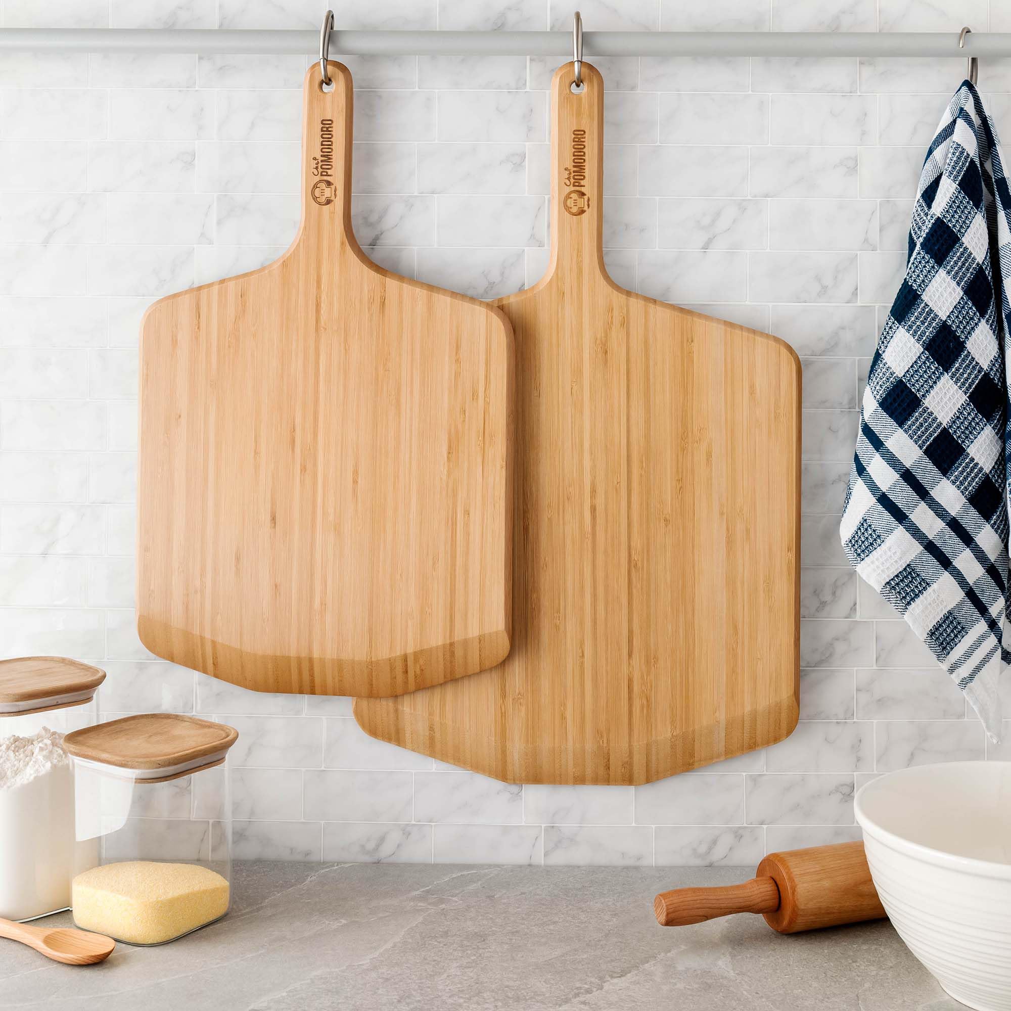 Chef Pomodoro pizza peel cleans easily after use.