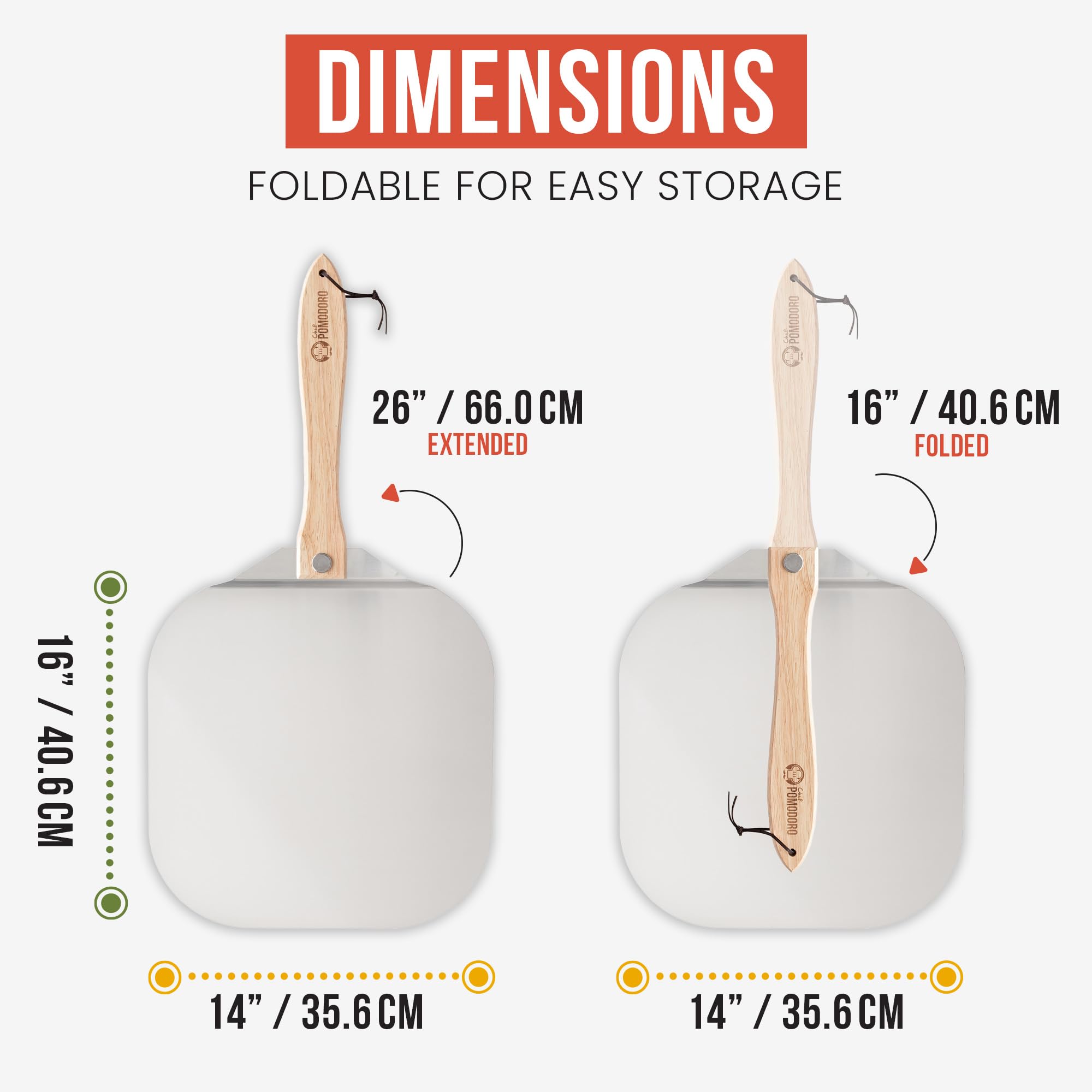 Chef Pomodoro pizza peel extended length for safe oven transfers