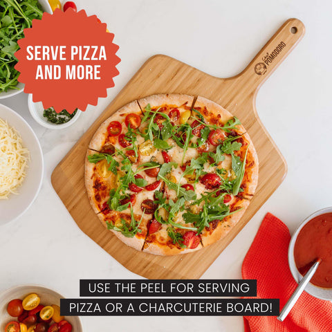 Chef Pomodoro peel shown in outdoor or indoor ovens for versatility.