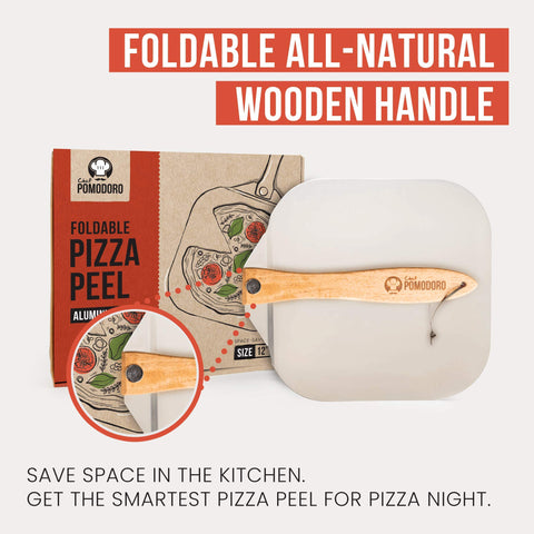 Chef Pomodoro pizza peel lifts bread safely from the oven.