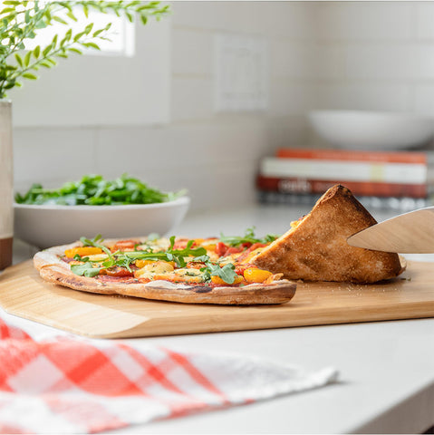 Chef Pomodoro Pizza Steel finger-hole design for safe handling.