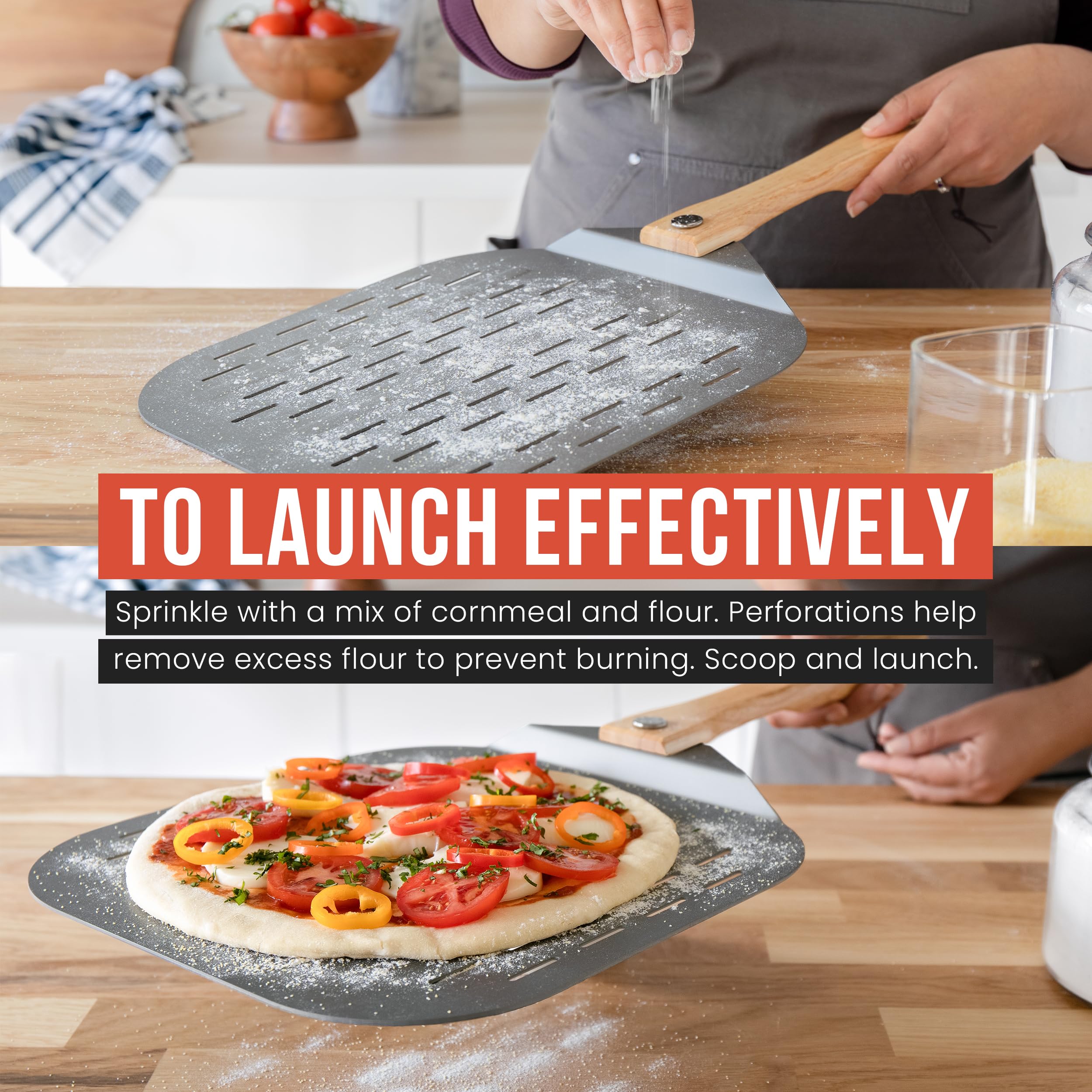 Chef Pomodoro safely transfers pizza to oven or grill with lower burn risk.