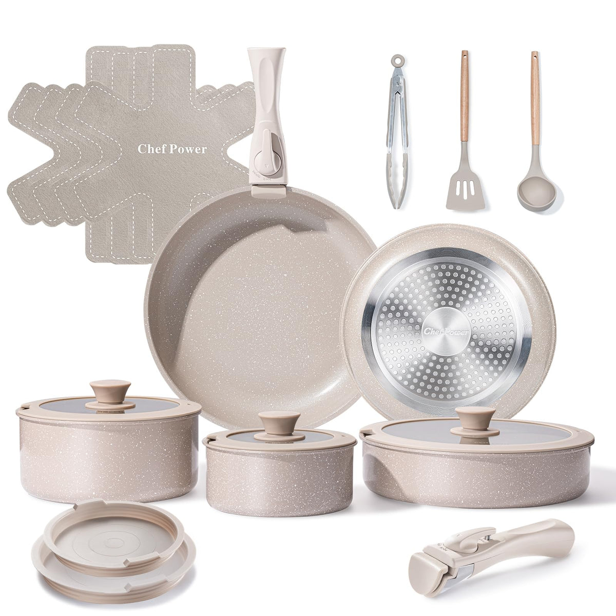 Chef Power ceramic nonstick 19-piece set ready for quick cooking and cleanup