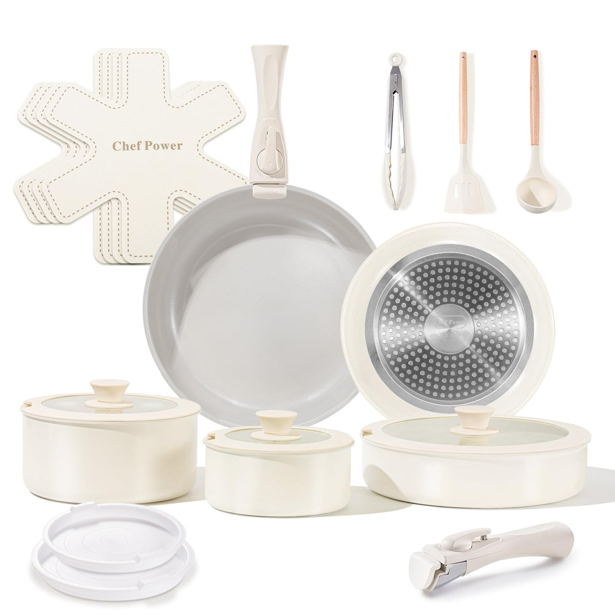 Chef Power ceramic nonstick 19-piece set, easy cooking and cleanup for everyday meals.