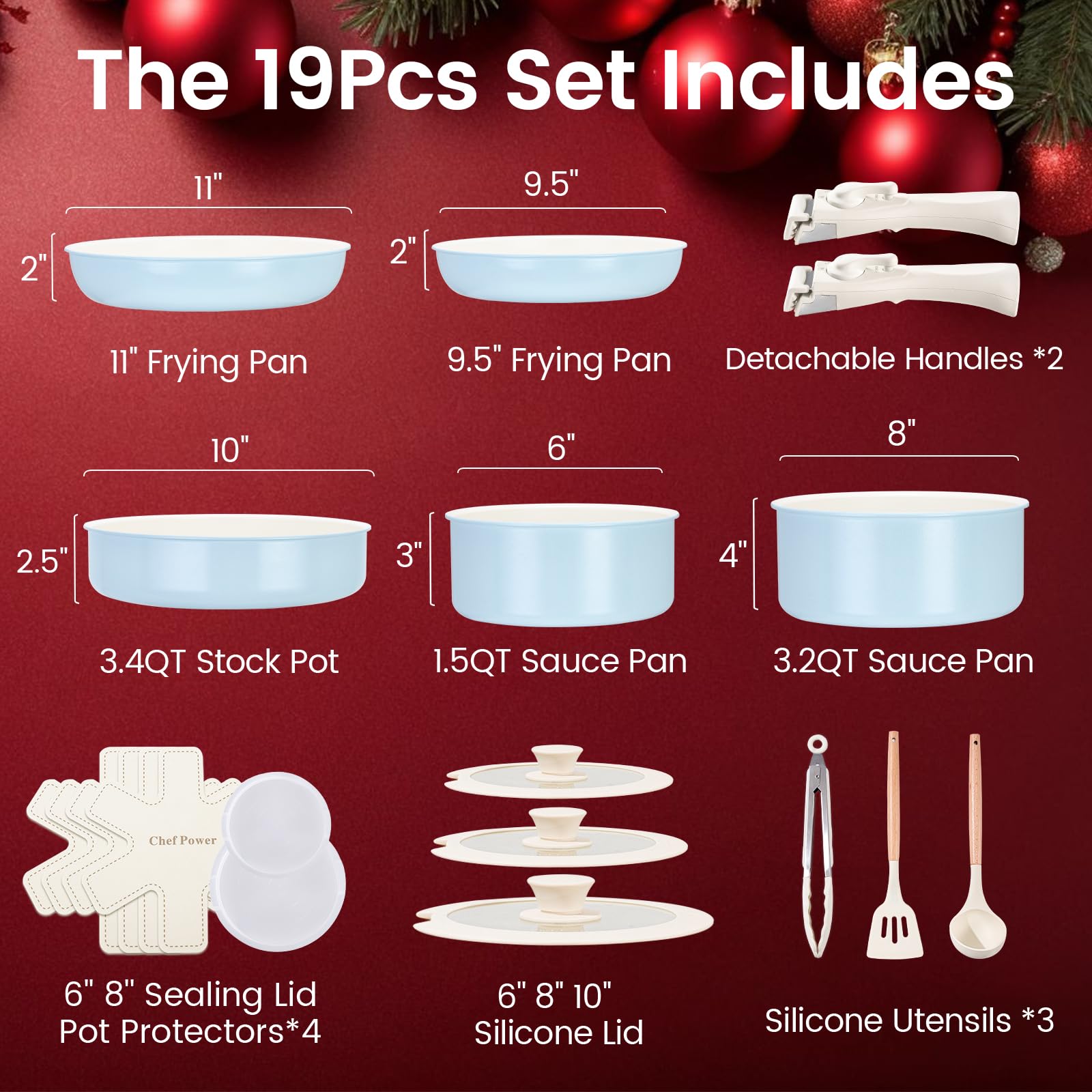 Chef Power detachable-handle assembly enables easy storage and transfer.