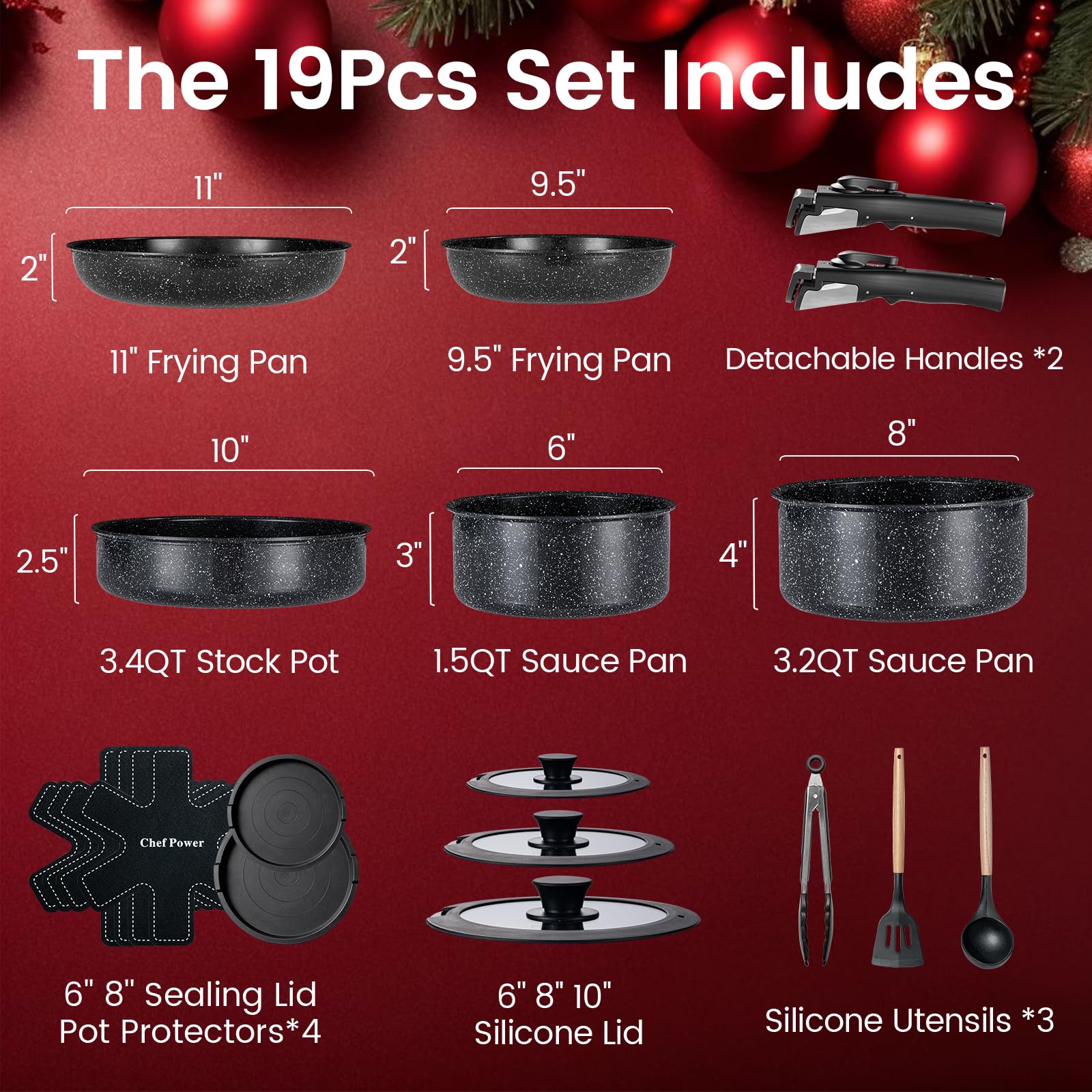 Chef Power detachable handle system for compact storage and easy transition.