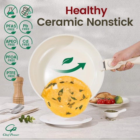 Chef Power dishwasher-safe ceramic nonstick surface for quick cleanup after meals.