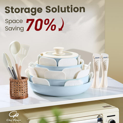 Chef Power induction-compatible cookware suitable for various stove types.
