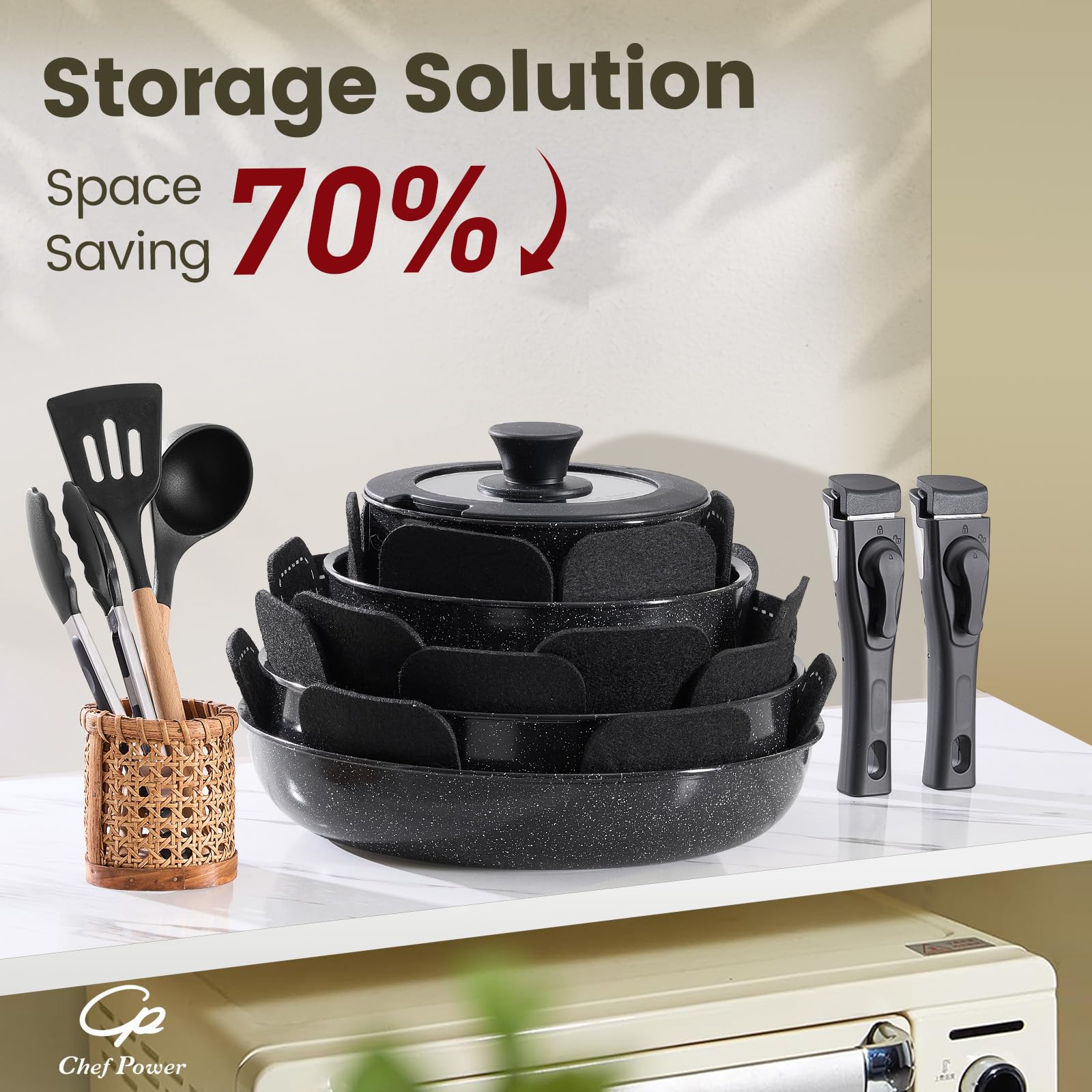 Chef Power induction-compatible cookware suitable for all stove types.
