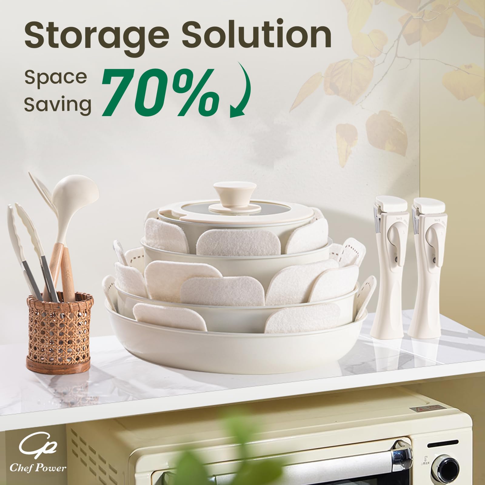 Chef Power cookware is induction compatible, dishwasher and oven safe for versatile cooking.