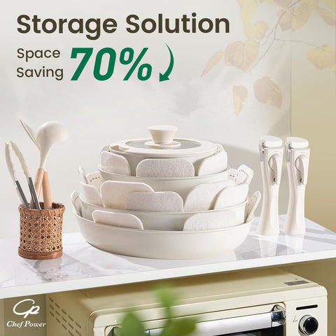 Chef Power cookware is induction compatible, dishwasher and oven safe for versatile cooking.
