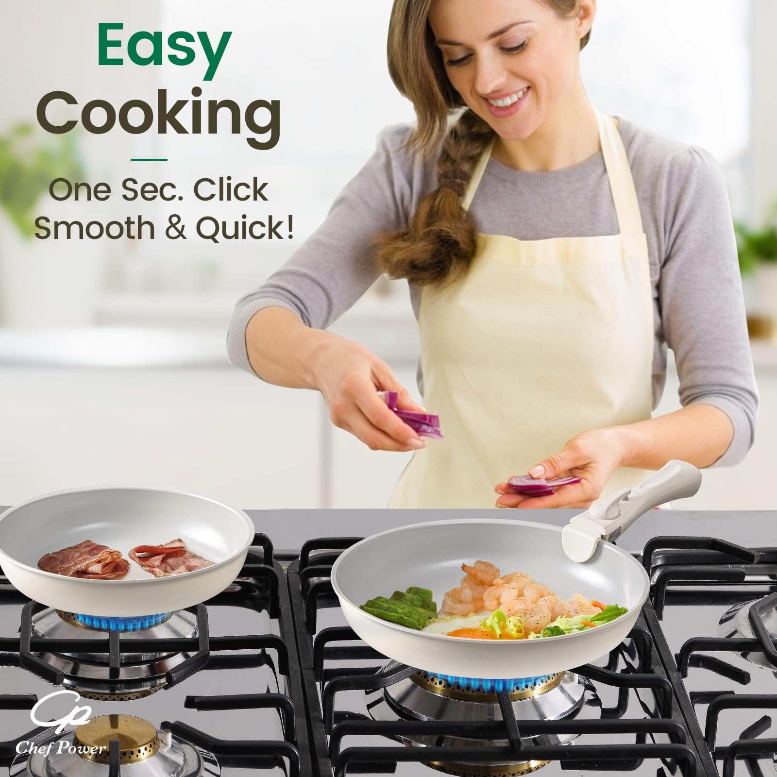 Chef Power silicone utensils included for safe, nonstick cooking and easy cleanup.