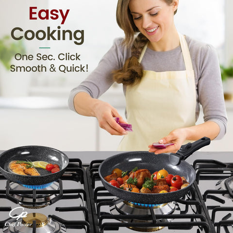 Chef Power silicone utensils (spatula, ladle) included for versatile cooking.