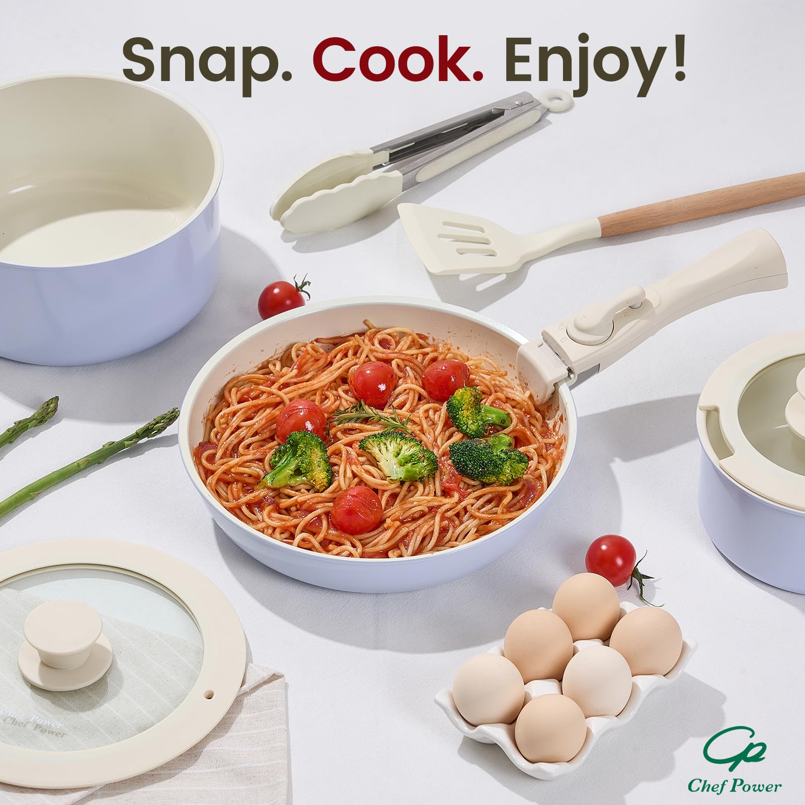 Chef Power space-saving stackable design reduces kitchen clutter.