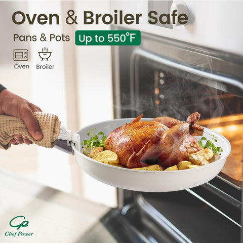 Chef Power stackable design saves cabinet space and streamlines storage.