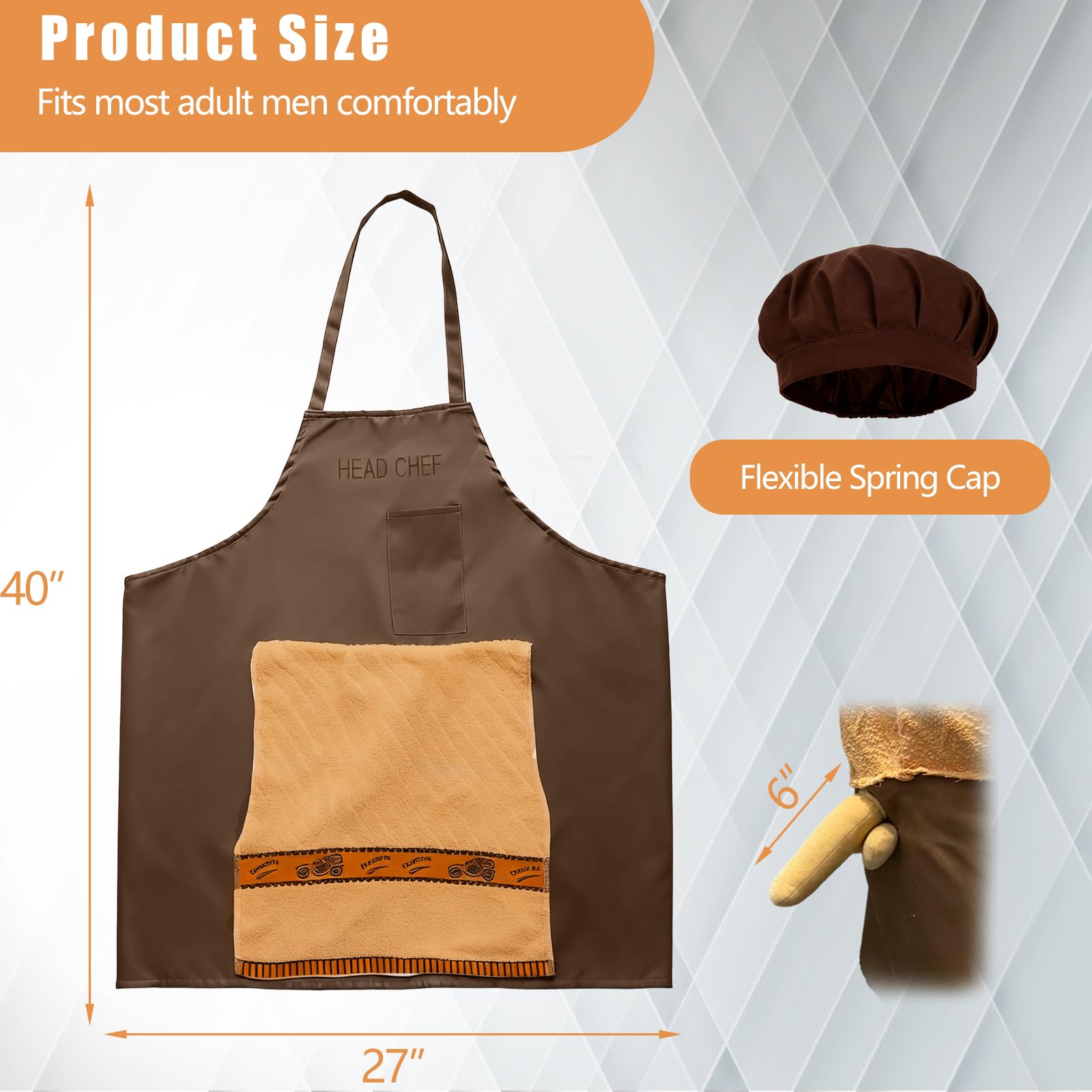 Model wearing Chef's Prank Apron in brown for daily use