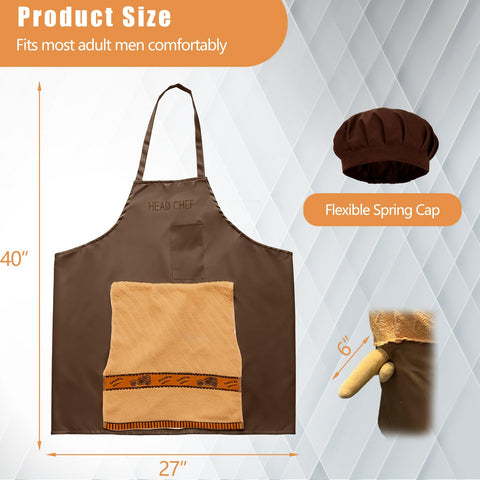 Model wearing Chef's Prank Apron in brown for daily use