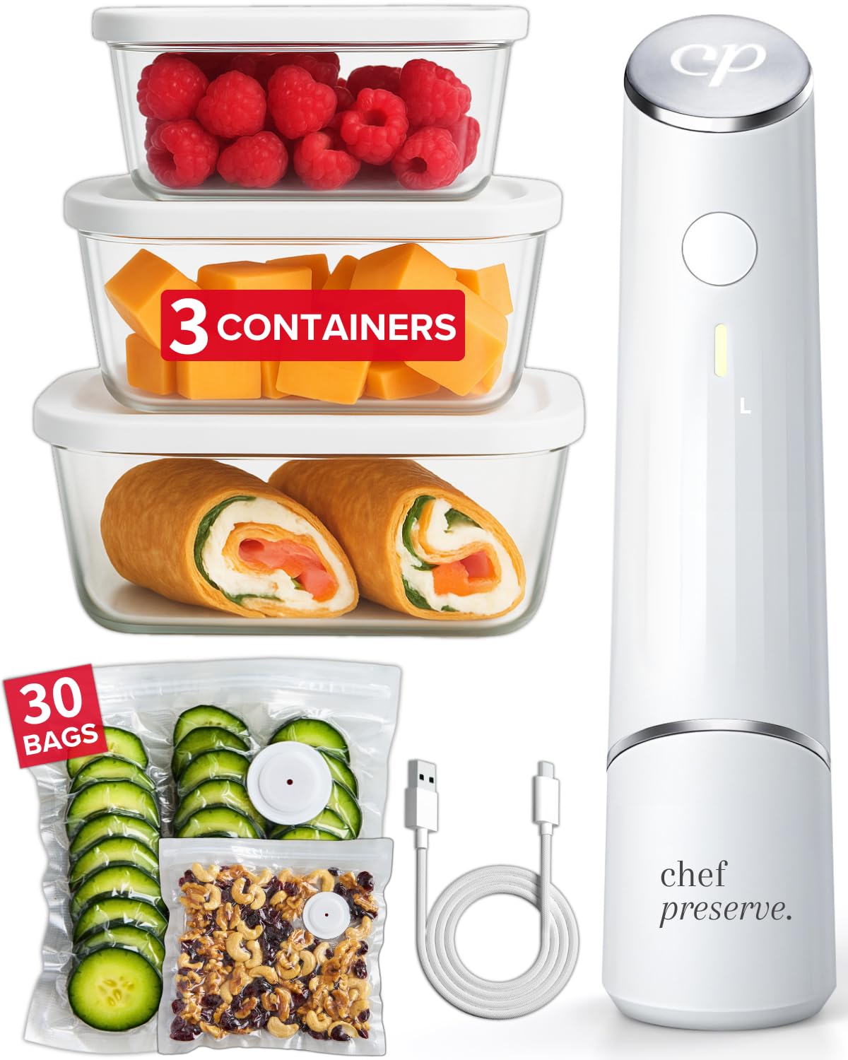 Chef Preserve compact vacuum sealer front view seals quickly for fresher meals
