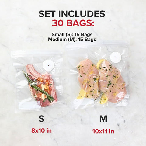 Chef Preserve reusable vacuum bags 10x11 ideal for batch meals and freezer storage.