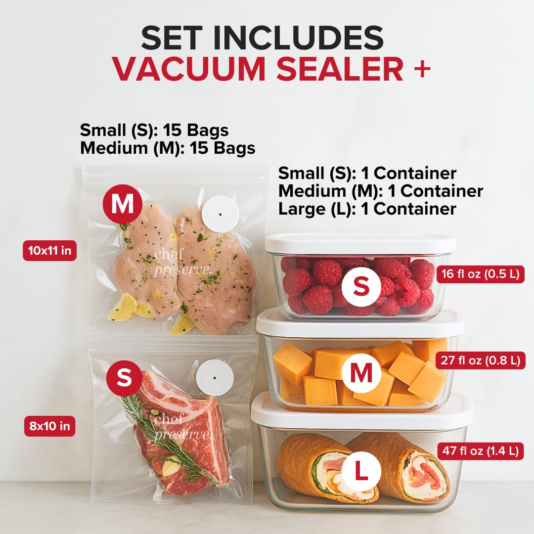 Chef Preserve reusable vacuum bags pack on counter ready for portioning