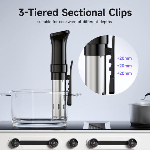 Chefess wifi sous vide cooker with red, blue, and green status lights