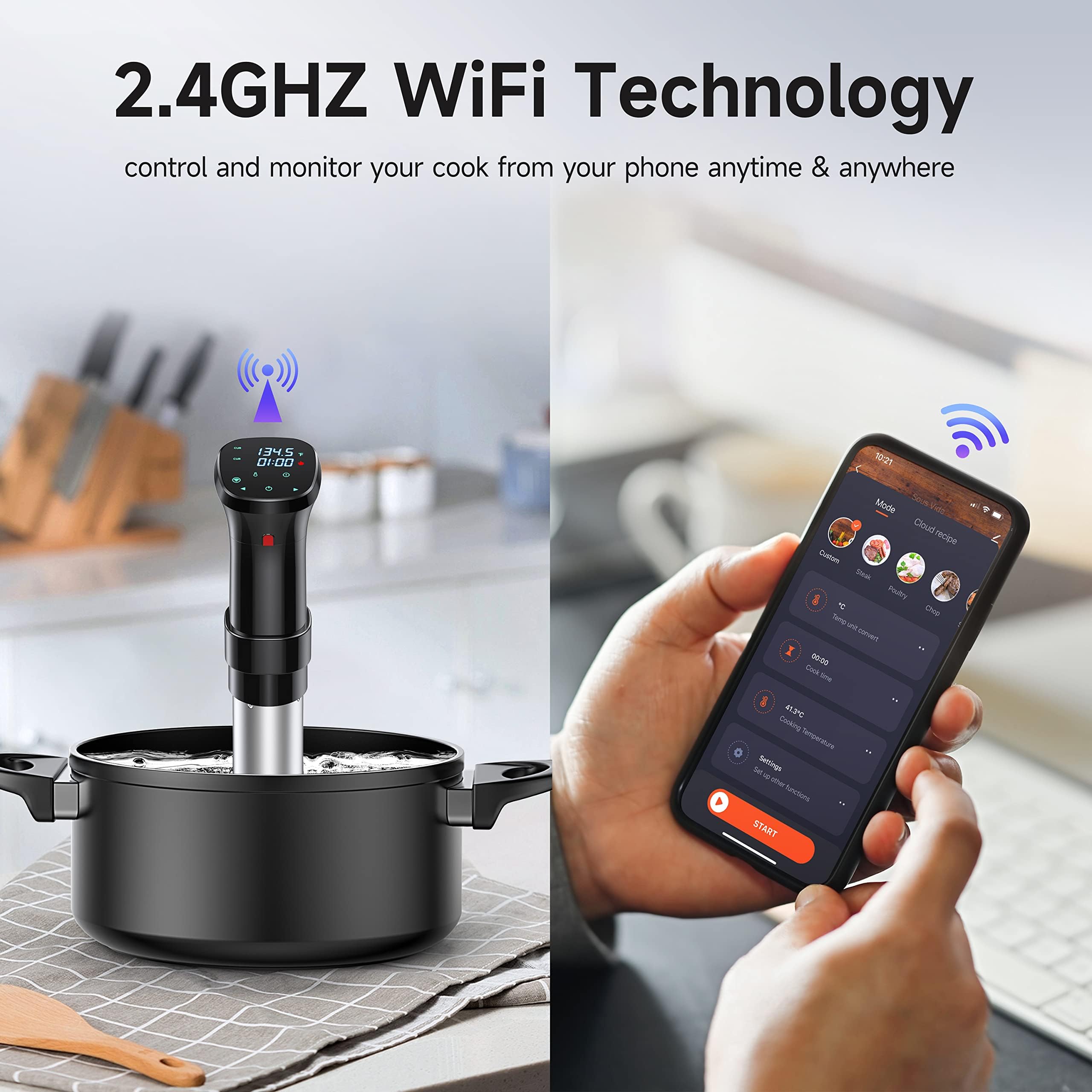 Chefess wifi sous vide cooker app control demonstrated on smartphone