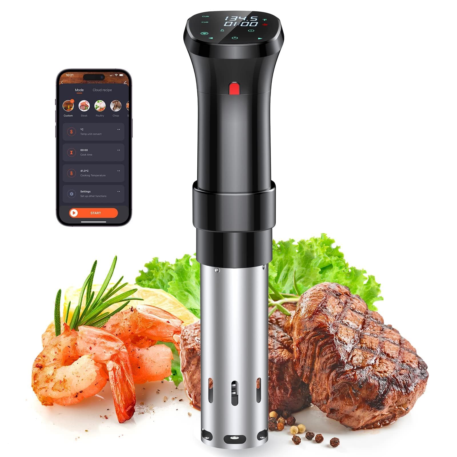 Chefess wifi sous vide cooker on a counter demonstrating precise control