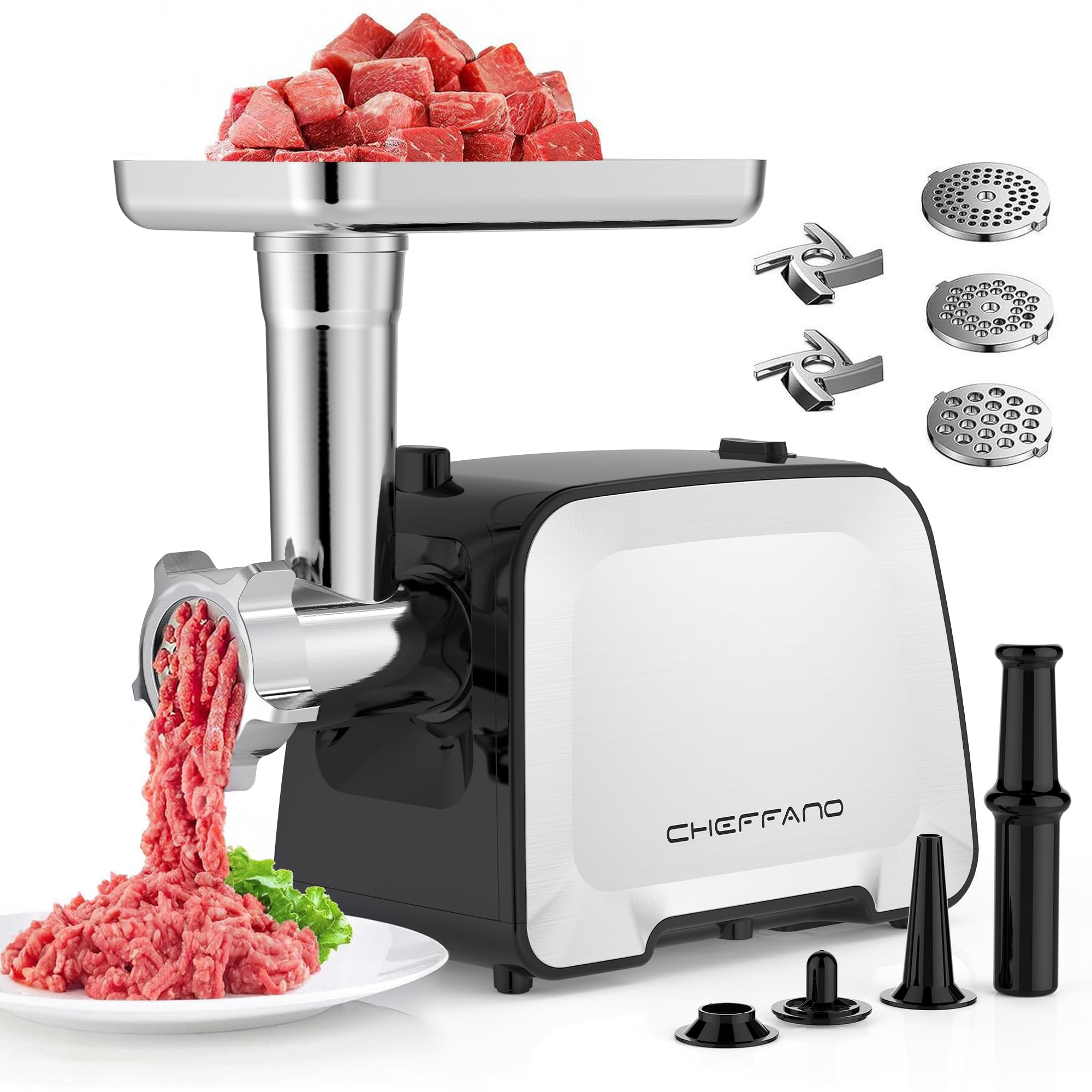 CHEFFANO Life electric meat grinder front view for convenient home use