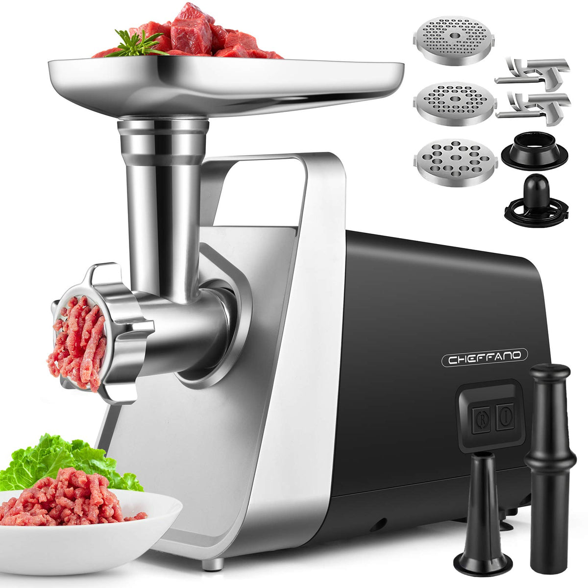 CHEFFANO electric meat grinder motor powers efficient home grinding.