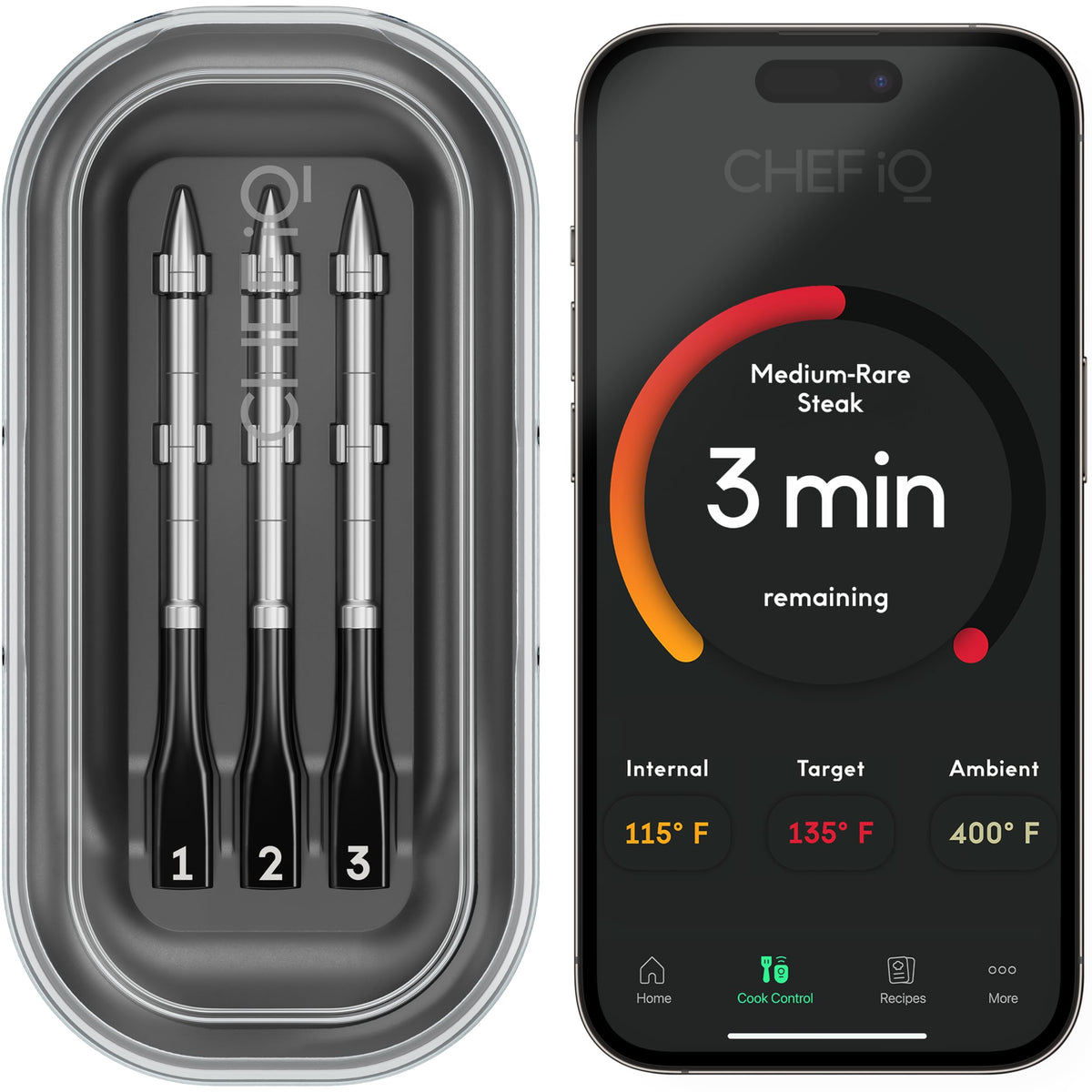 CHEF iQ Sense with three ultra-thin probes for multi-dish monitoring.