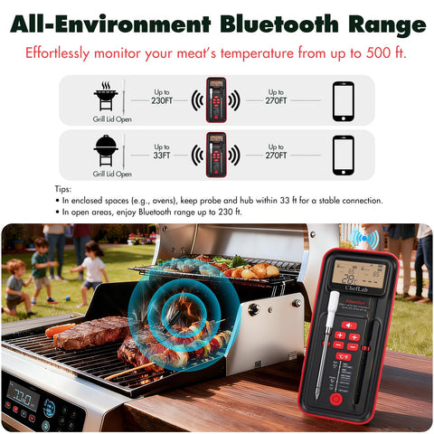 ChefLab AI Meat Thermometer 100hr battery powers long cooks without recharging.