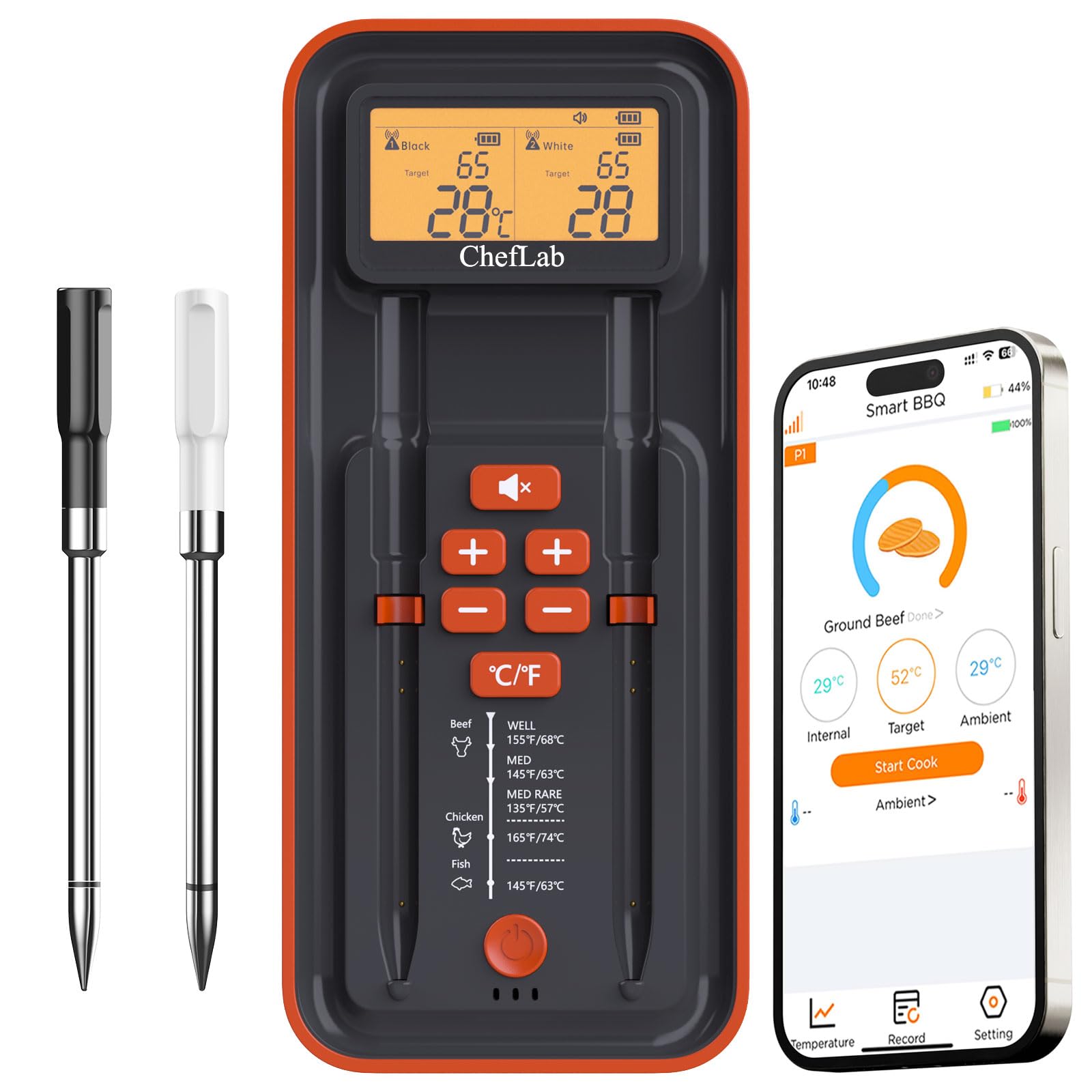 ChefLab AI Meat Thermometer dual-probe enables precise monitoring of two dishes.