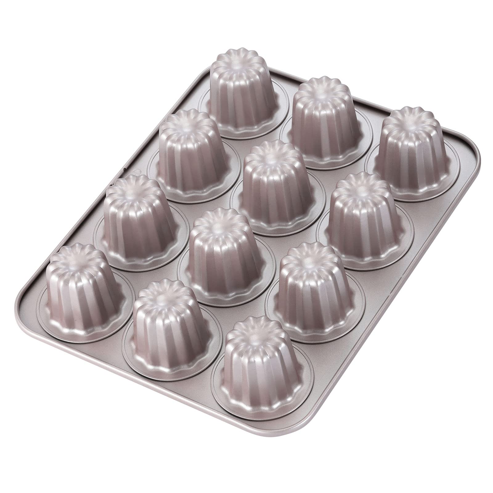 CHEFMADE canele mold 12-cavity top view shows even heat distribution for uniform browning.