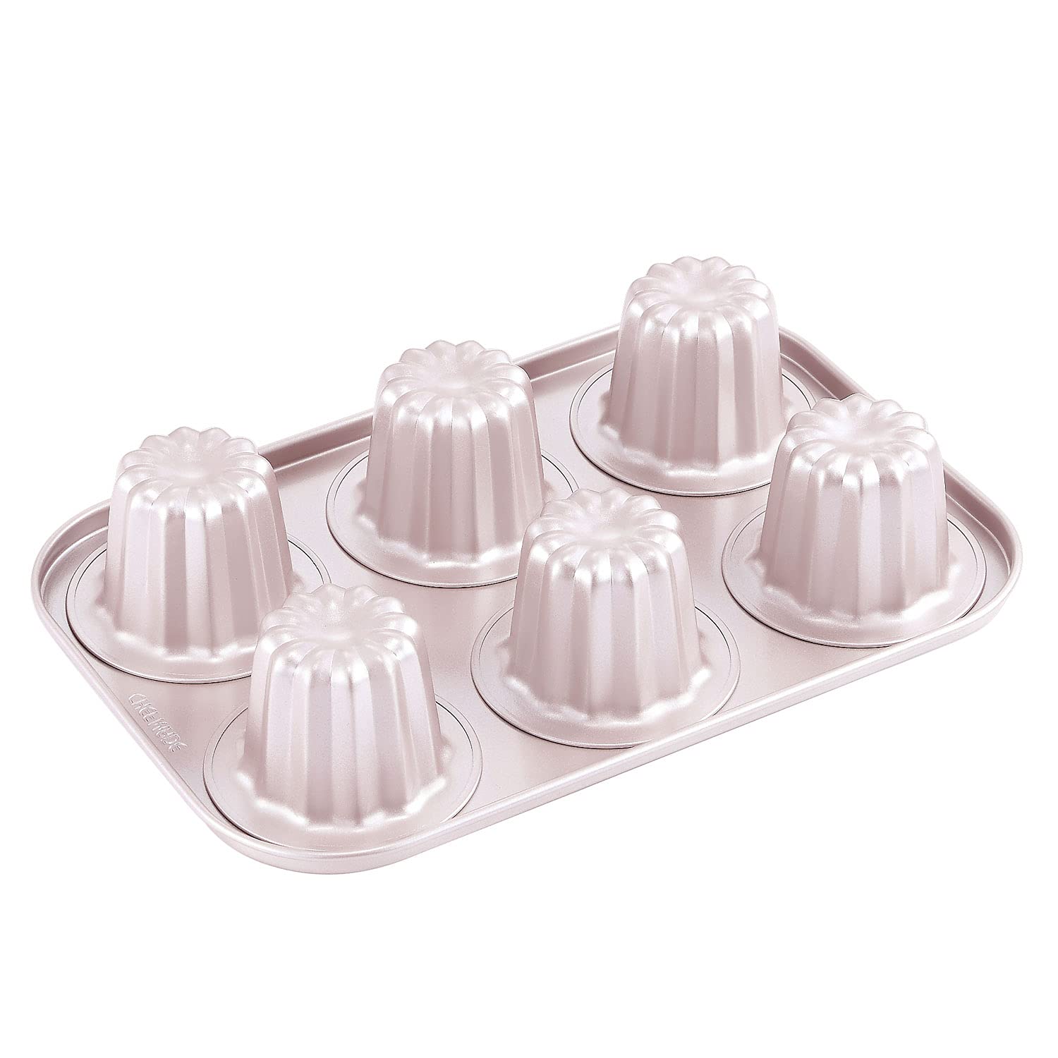 CHEFMADE canele mold pan with 6 cavities for even, golden-brown desserts.