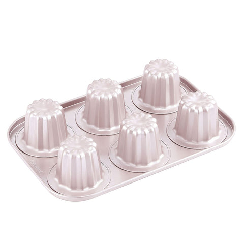CHEFMADE canele mold pan with 6 cavities for even, golden-brown desserts.
