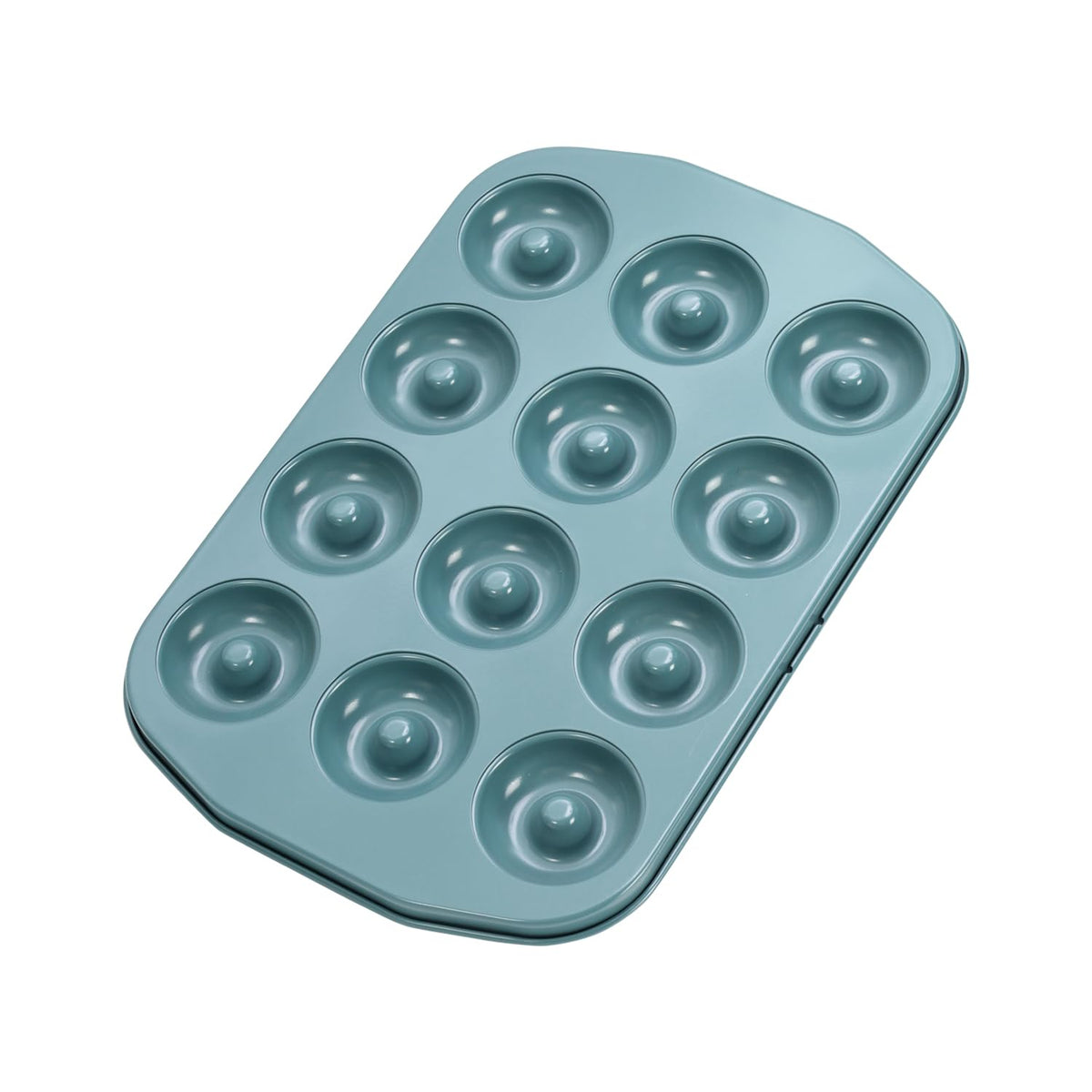 ChefMade donut pan 12-cavity green for even baking and quick release.