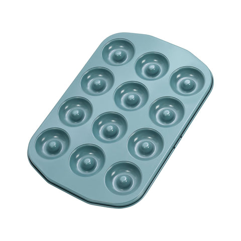 ChefMade donut pan 12-cavity green for even baking and quick release.