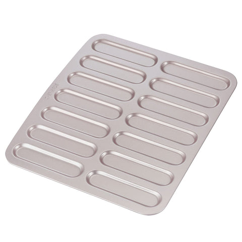 CHEFMADE eclair cake pan with 14 cavities and non-stick surface for easy release.