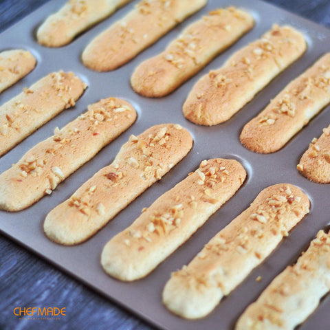 CHEFMADE eclair pan is ideal for mini eclairs and bite-sized desserts.