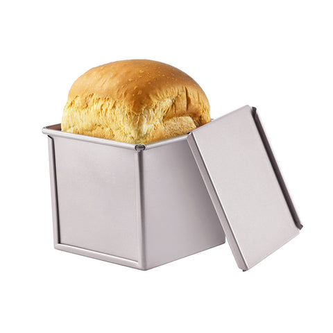 CHEFMADE mini-pullman-loaf-pan-lid enables compact, even browning loaves.