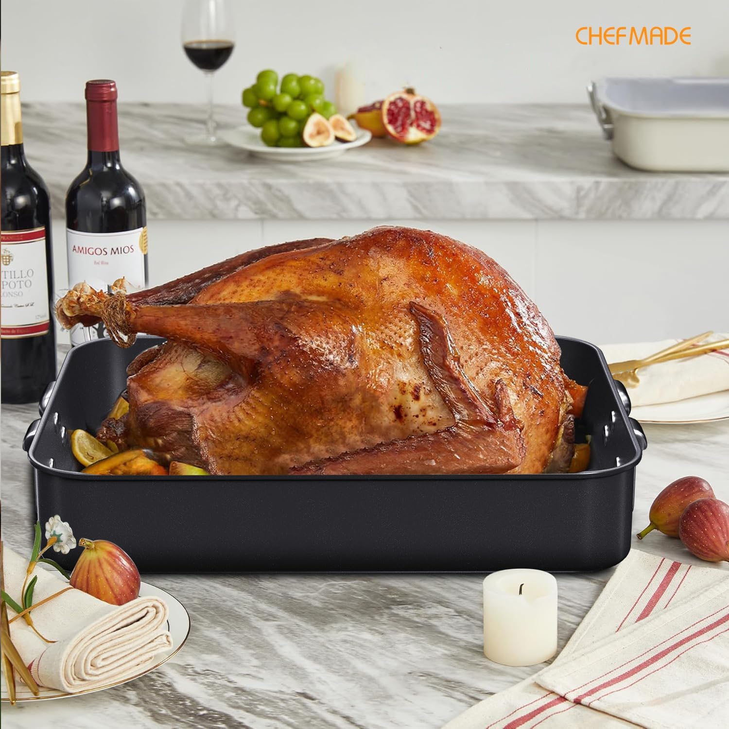 CHEFMADE roasting pan full meal highlights versatility for casseroles and bakes.