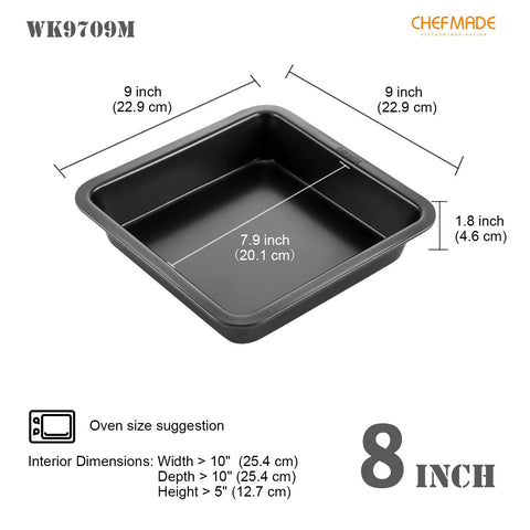 CHEFMADE square cake pan 8inch side view showing reinforced edges and grip.