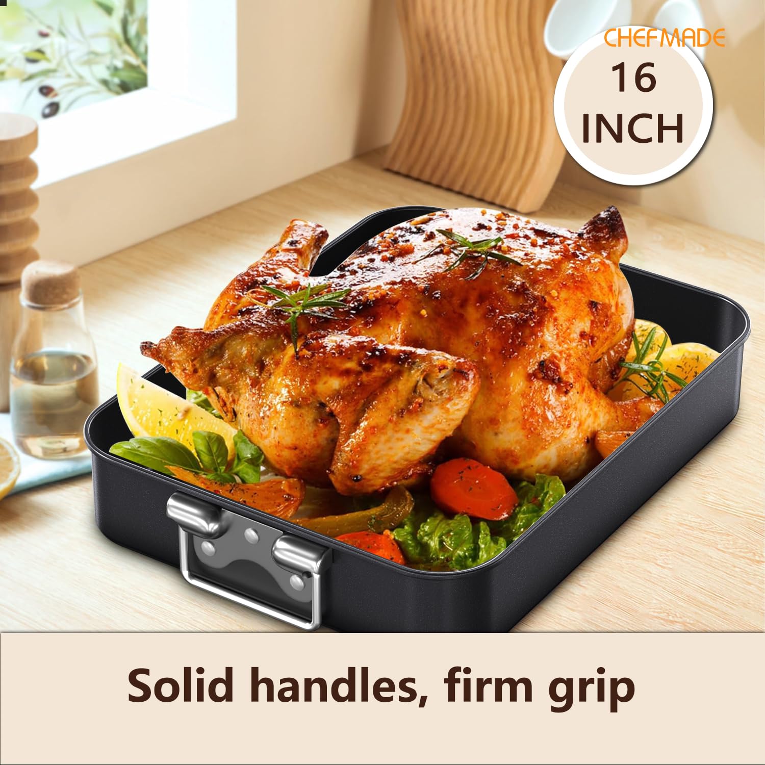 CHEFMADE pan full roast showcases ample capacity for turkey or large cuts.