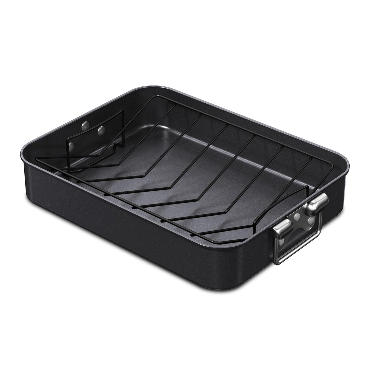 CHEFMADE turkey roasting pan with V-rack promotes even browning and drainage.
