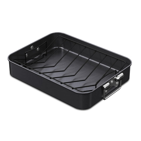 CHEFMADE turkey roasting pan with V-rack promotes even browning and drainage.